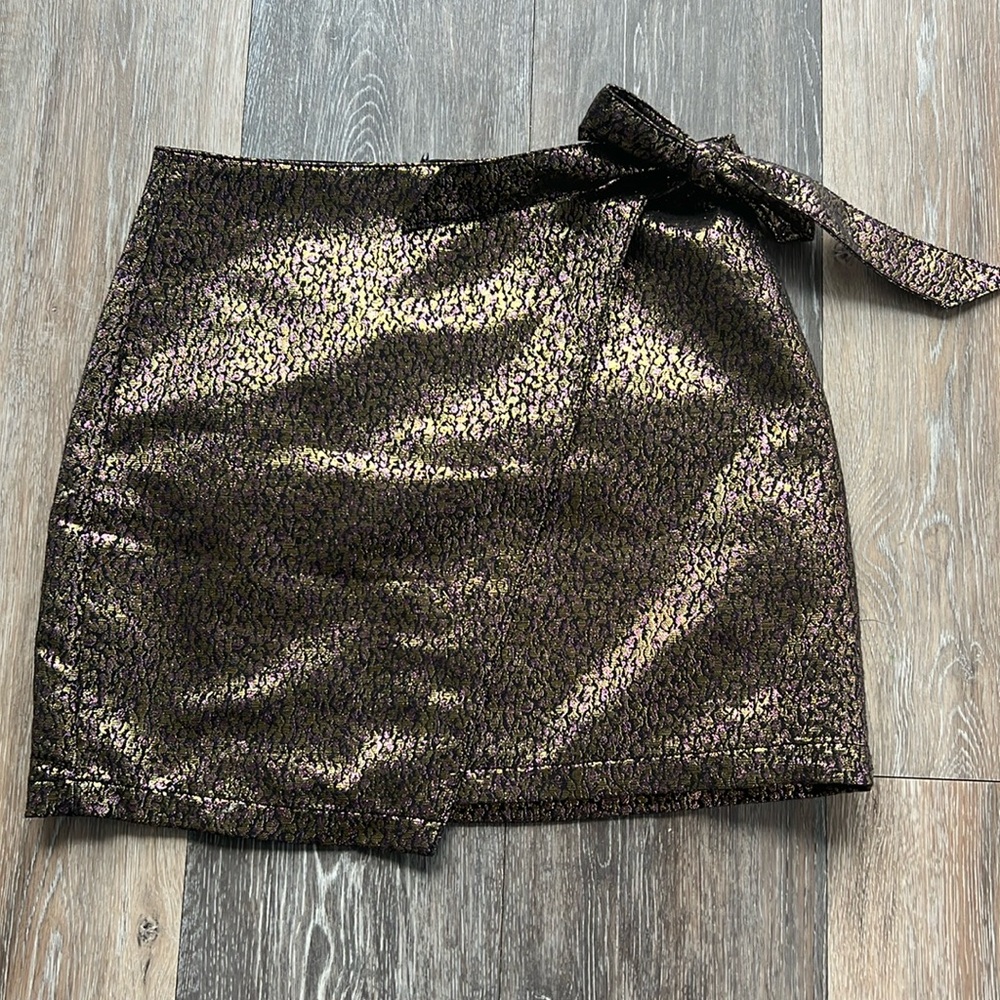 Express Skirt, Metallic, Fuchsia & Green Pattern